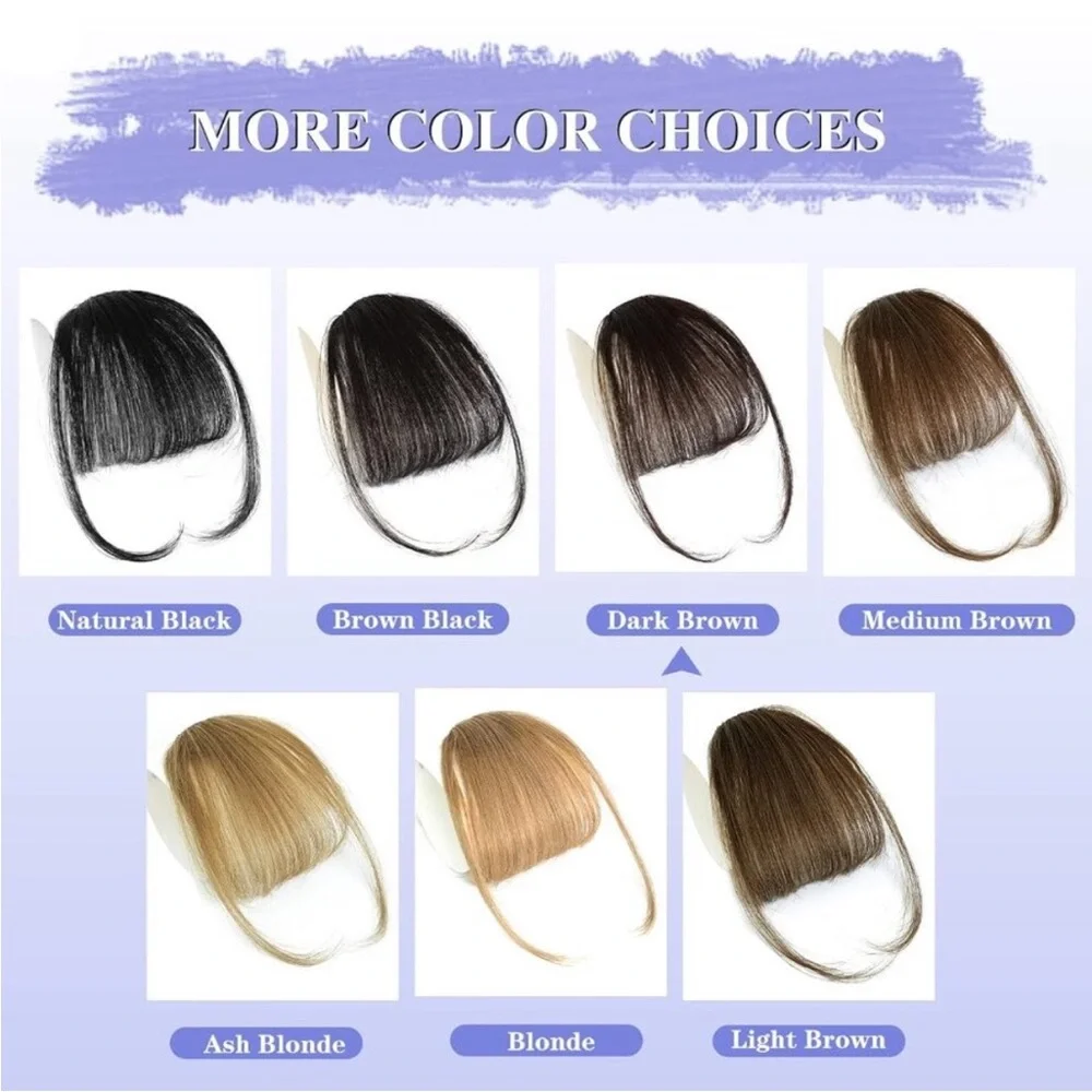 New Dark Brown Fake Bangs, 100% Real Human Hair Clip-In Wispy Fringe for Women